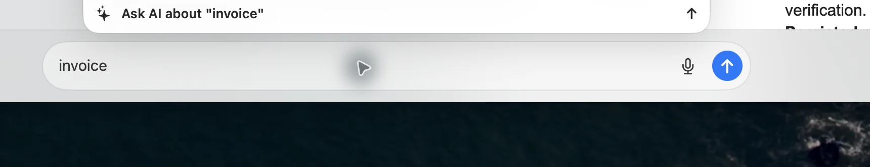 Live Banger command bar showing an invoice search and the option to ask AI about it.