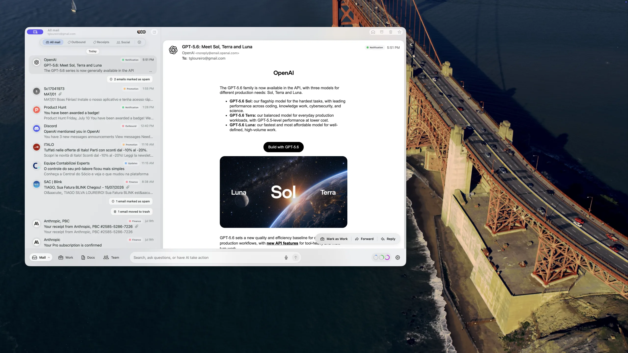 Live Banger Mail window on a macOS desktop with the native glass frame visible.